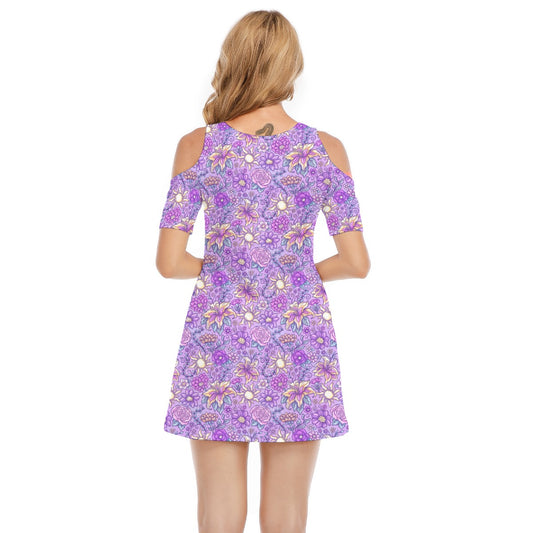 Fairytale Florals – Radiant Sunlight - Women's Cold Shoulder Cotton Dress