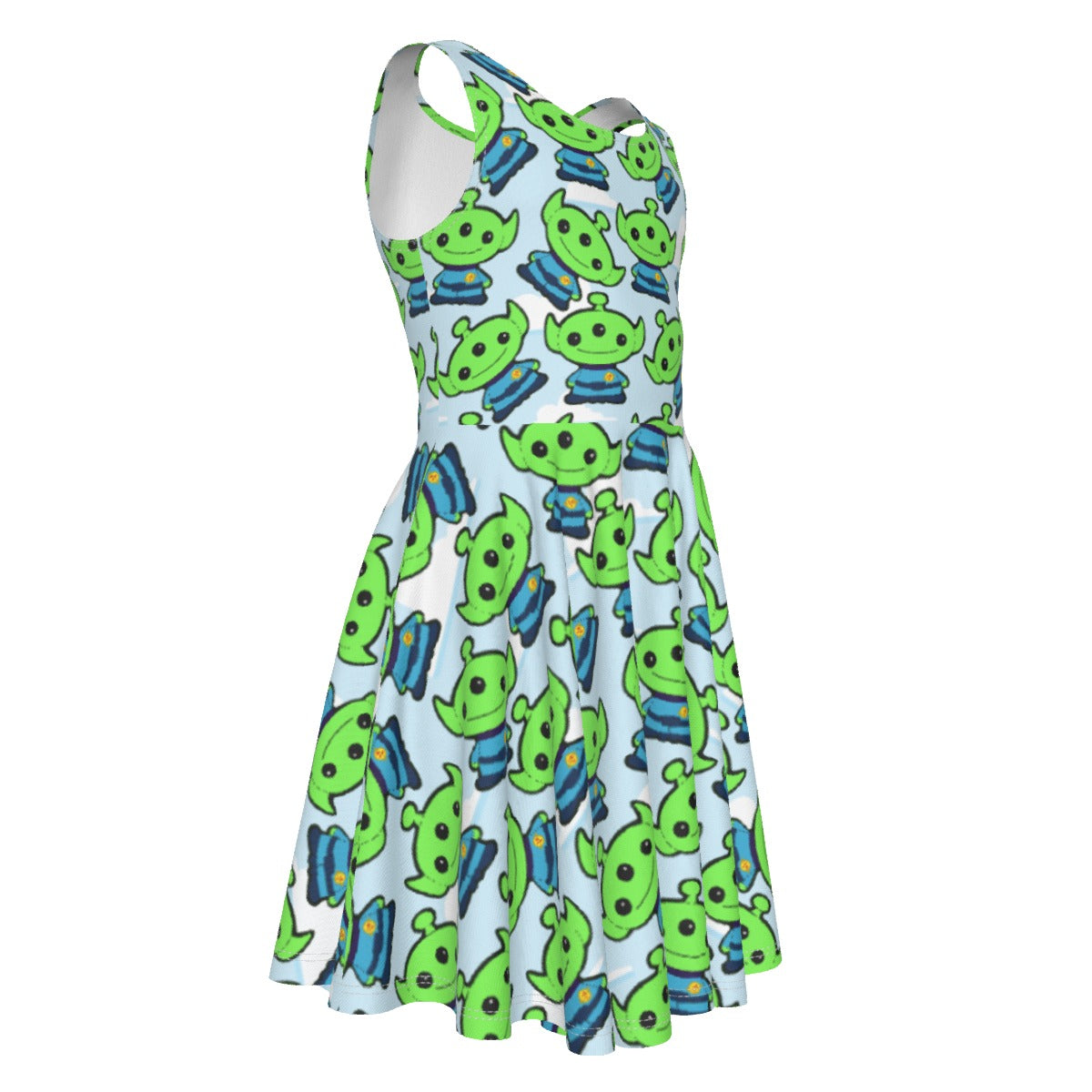 Little Green Space Aliens- Kid's Sleeveless Skater Dress