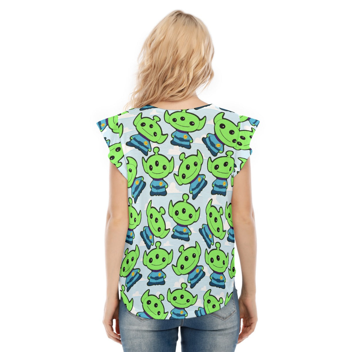 Little Green Space Aliens - Women’s Flutter Sleeve Top