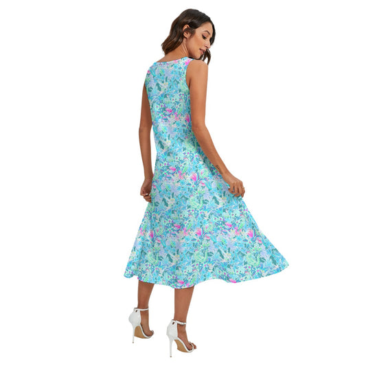 Bright Floral Flight - Neverland Adventure - Women’s Diagonal Pocket Midi Dress