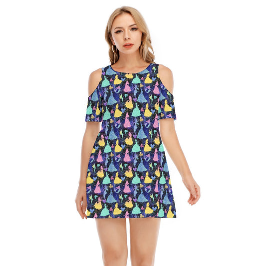 Princess Glitter Silhouettes - Women's Cold Shoulder Cotton Dress