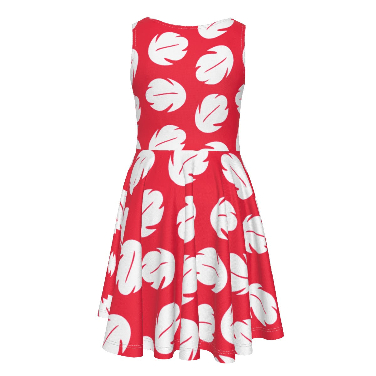 Island Leaf Print- Kid's Sleeveless Skater Dress