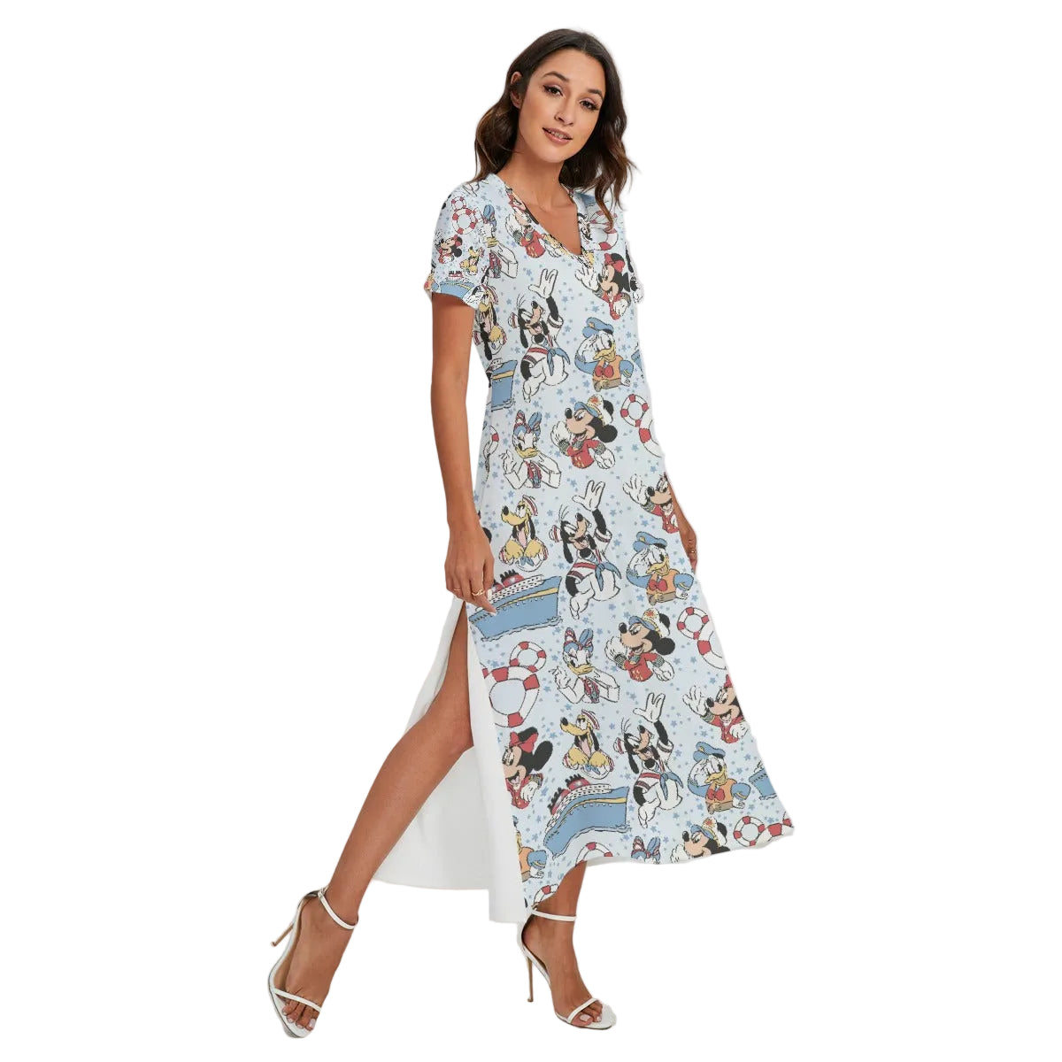 Sailor Cruise Stars - Women's V-Neck Side Split Maxi Dress