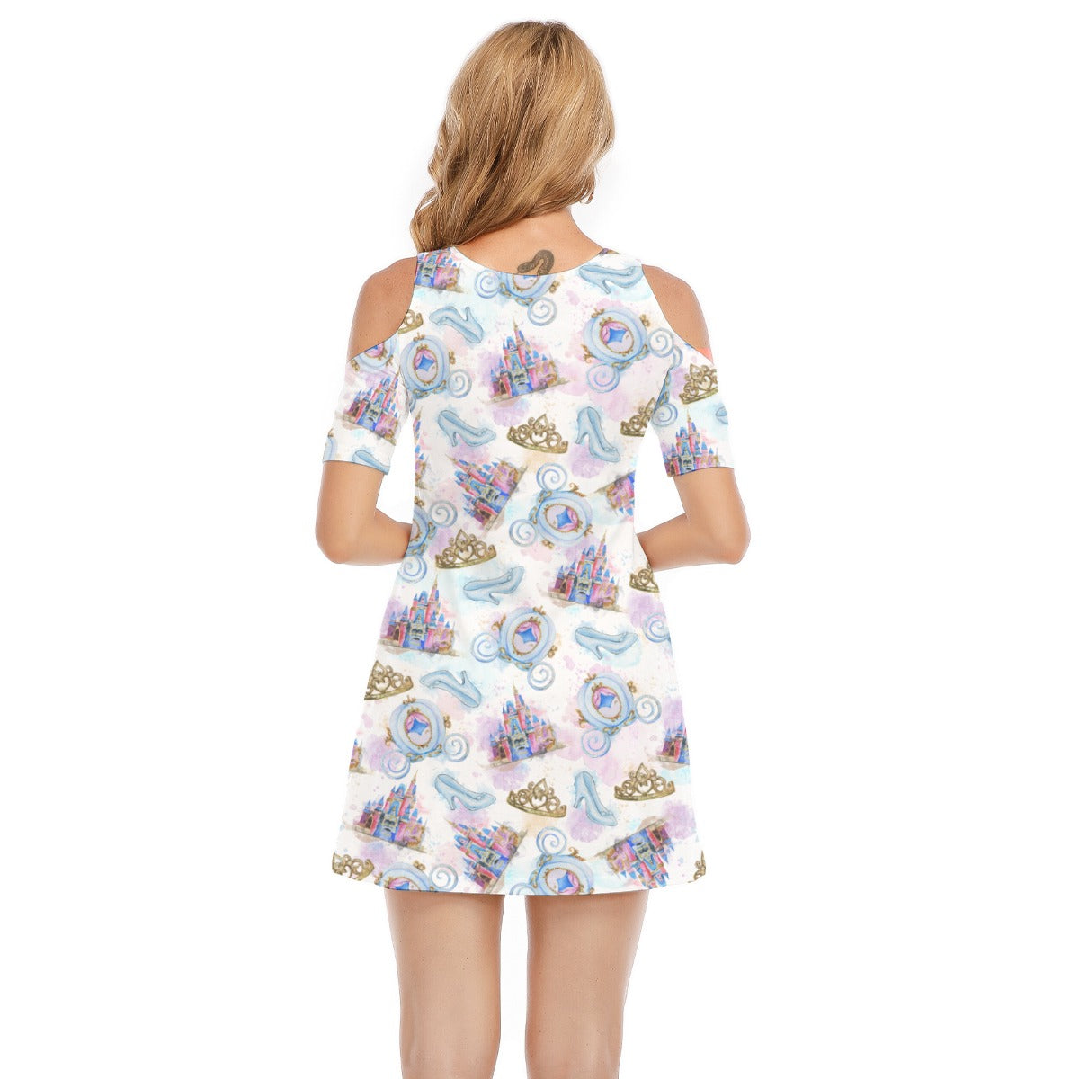 Watercolor Fairytale Fantasy - Women's Cold Shoulder Cotton Dress