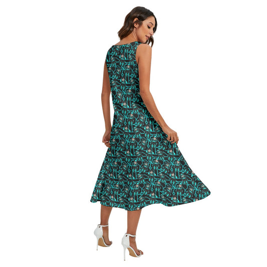 Electric Neon Grid Adventure - Women’s Diagonal Pocket Midi Dress