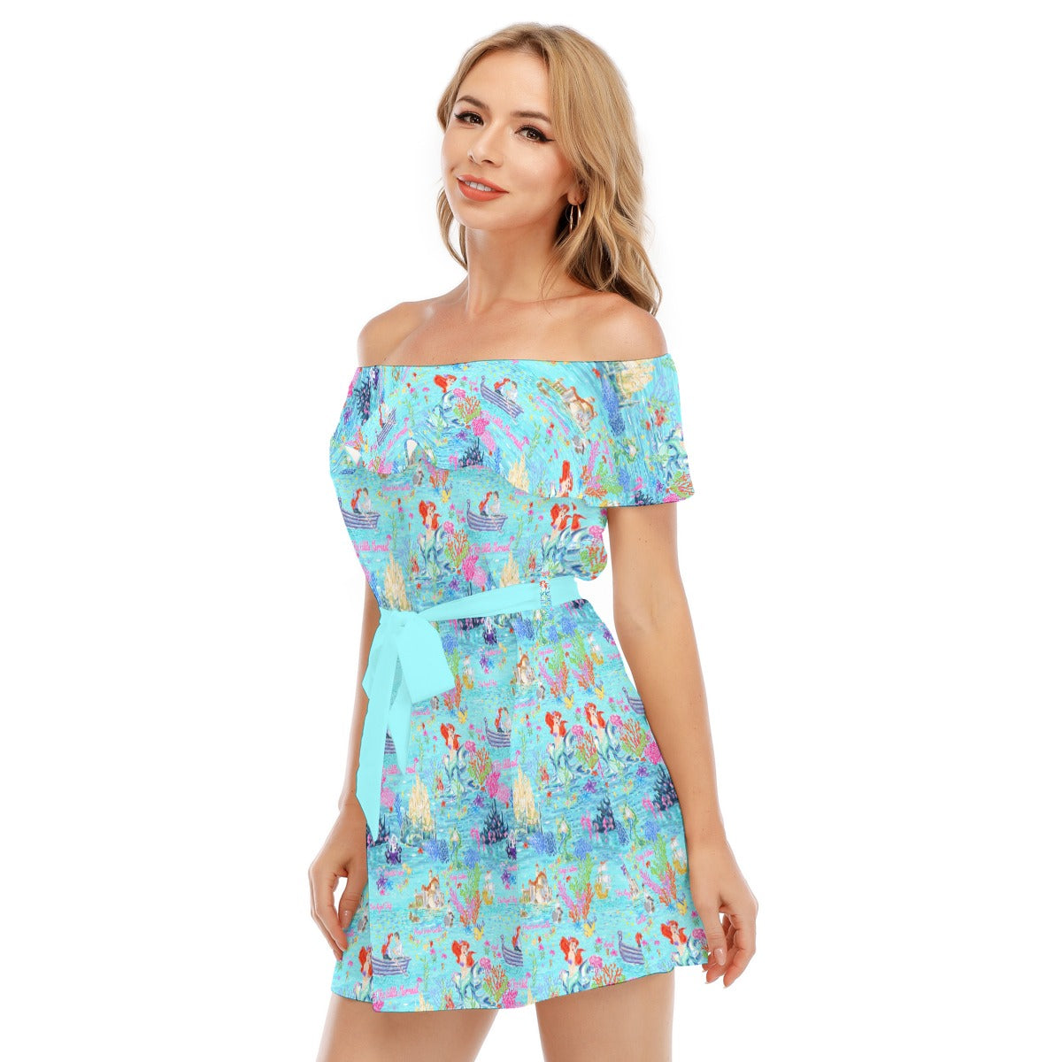 Ocean Wonderland Dreams - Women's Off-shoulder Ruffle Dress