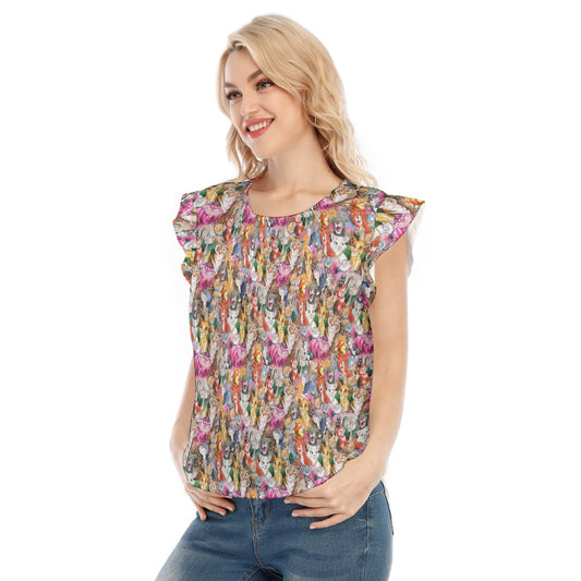 Whimsical Storybook Cats - Women’s Flutter Sleeve Top