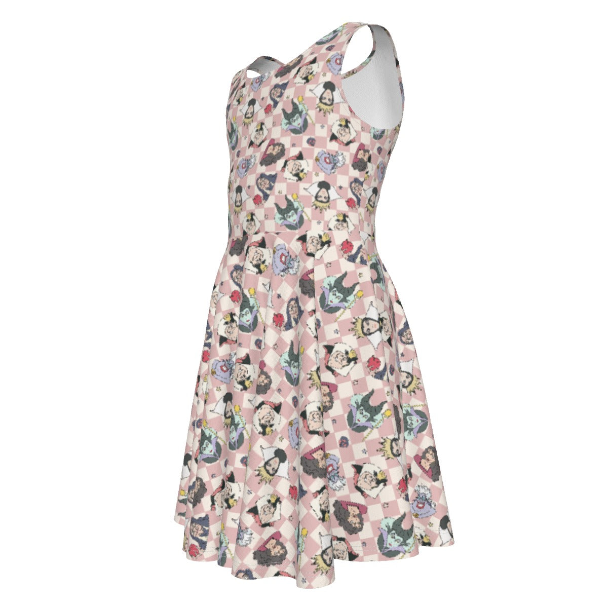 Pink Checkerboard Villains - Kid's Sleeveless Skater Dress