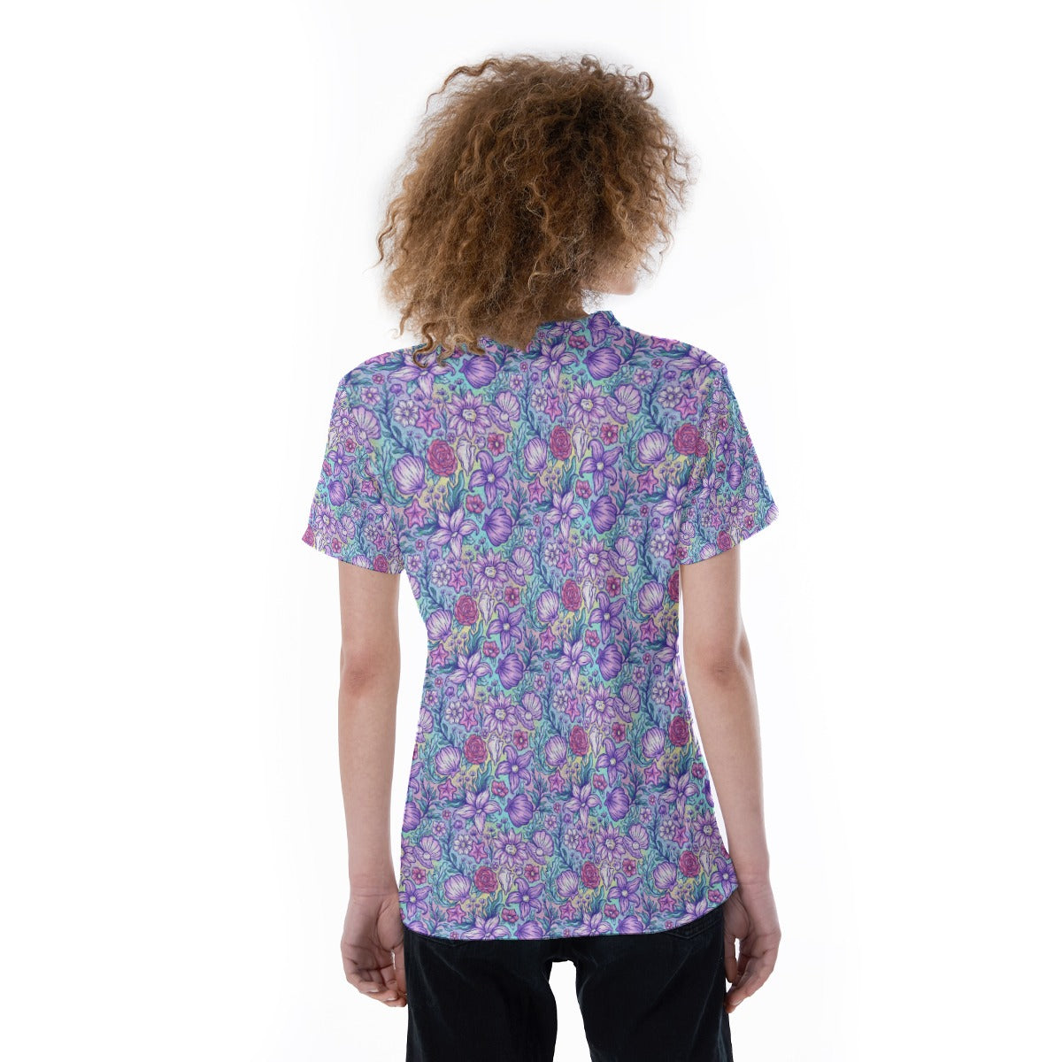 Fairytale Florals – Mermaid Princess - Women's Short Sleeve V-Neck T-Shirt