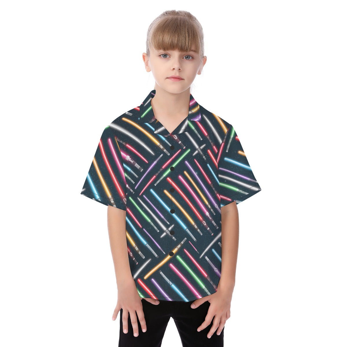 Vibrant Galaxy Sabers - Kid's Hawaiian Button Up Shirt