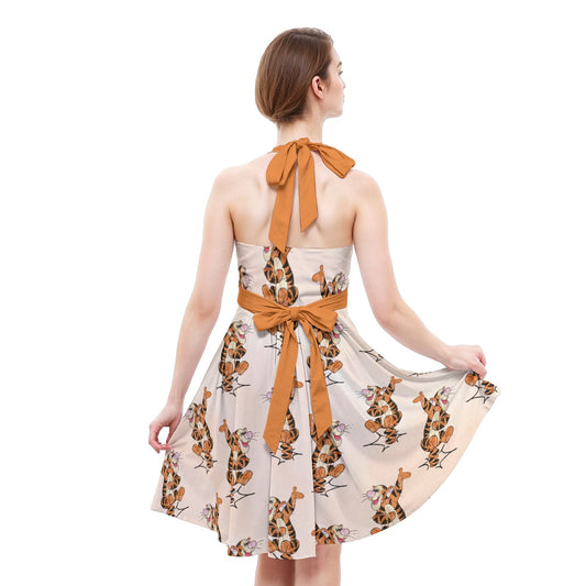 Sketched Bouncing Buddy - Women's Halter Vintage Pocket Dress