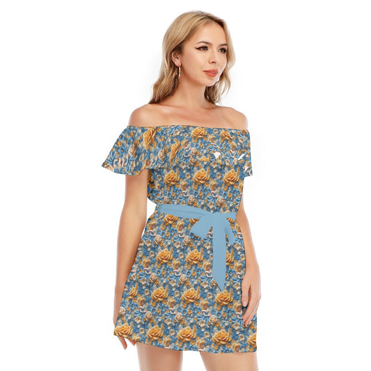 Regal Embroidered Royal Maiden - Women's Off-shoulder Ruffle Dress