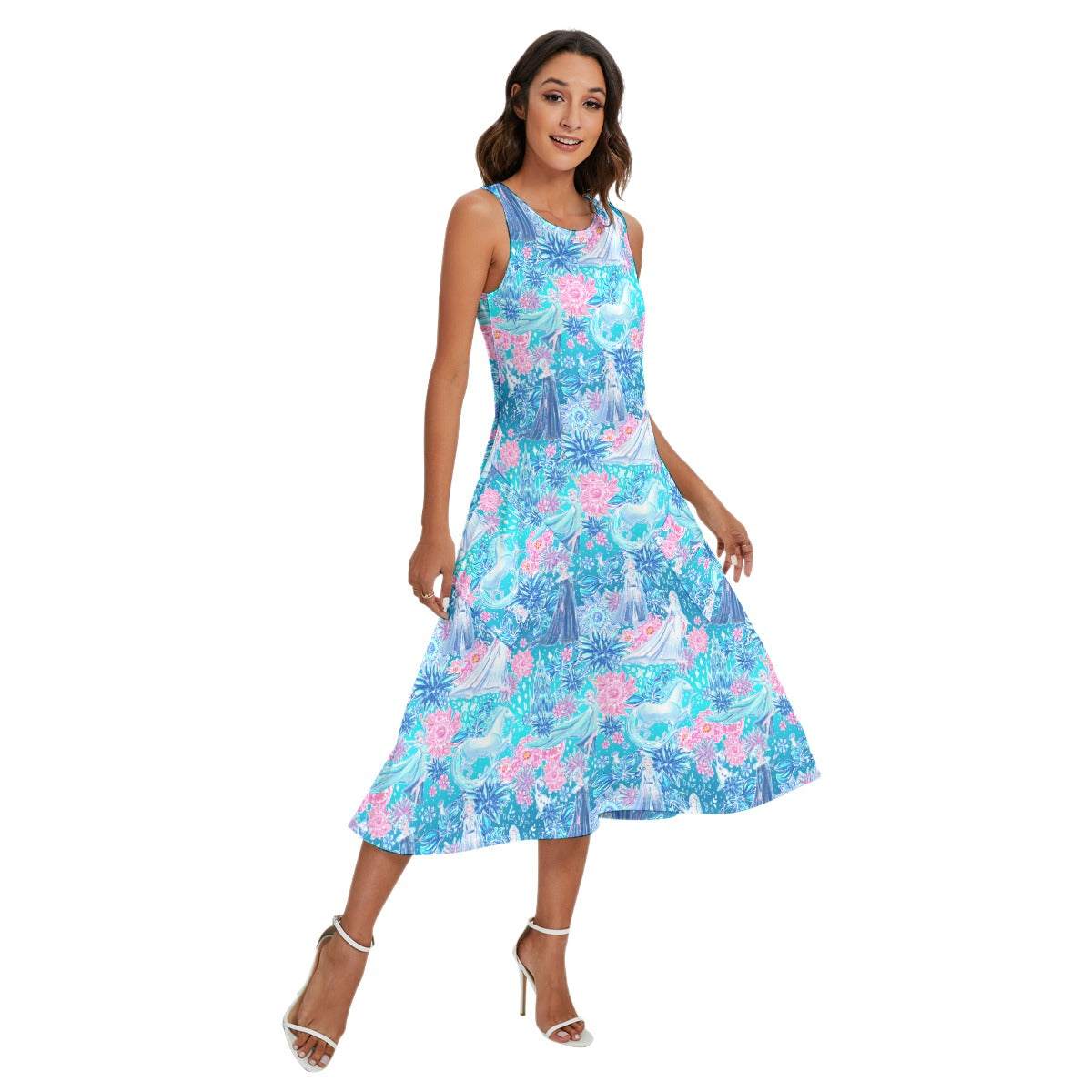 Ice Queen Frosted Florals - Women’s Diagonal Pocket Midi Dress