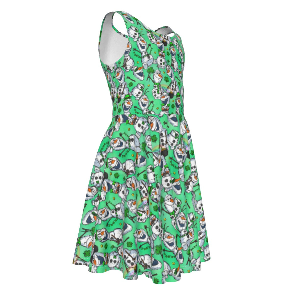 Sketched Snowman St. Patrick’s Day - Kid's Sleeveless Skater Dress