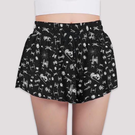 Epic Space Battle Ships - Girls’ Flowy Pocket Shorts