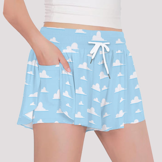 Andy’s Room Clouds - Girls’ Flowy Pocket Shorts