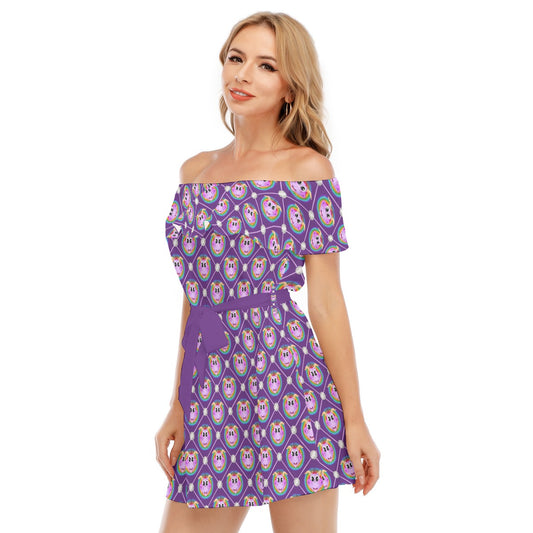 Geometric Figment - Women's Off-shoulder Ruffle Dress