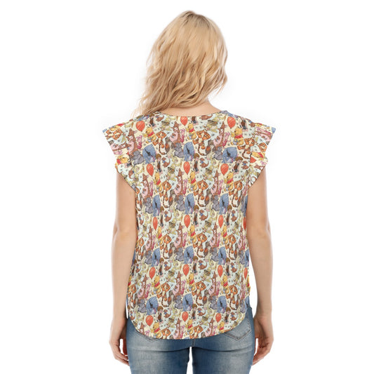 Woodland Friends Sketch - Women’s Flutter Sleeve Top