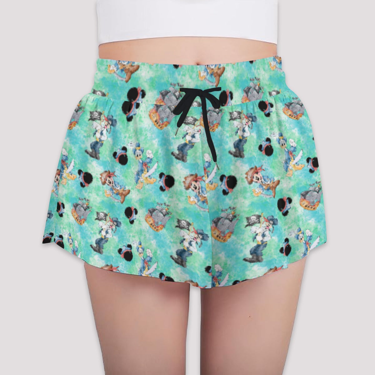 Pirate Crew Watercolor Adventure - Girls’ Flowy Pocket Shorts