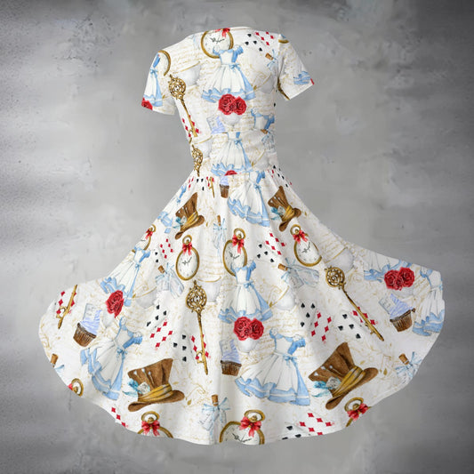 Curious Wonderland Icons - Women's V-Neck Ruched Midi Dress