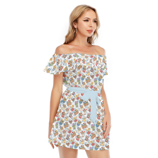 Flourishing Fairytale Pots - Women's Off-shoulder Ruffle Dress