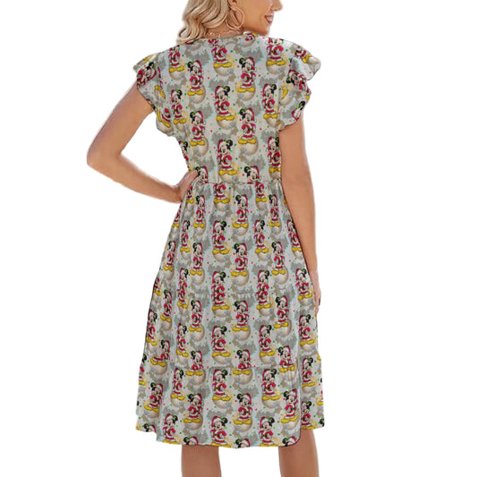 Santa Mouse Celebration - Women's Tiered Pocket Midi Dress