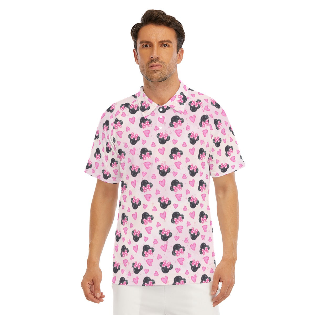 Watercolor Pink Bow Mouse Ears - Men's Polo Shirt