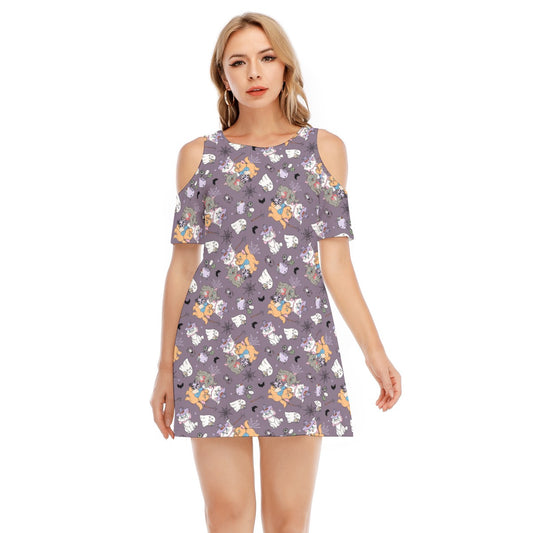 Spooky Fancy Felines - Women's Cold Shoulder Cotton Dress