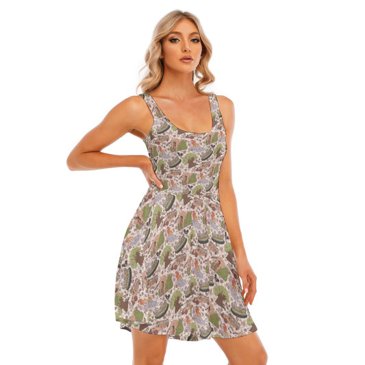 Hand Drawn AK - Women's Sleeveless Pocket Skater Dress