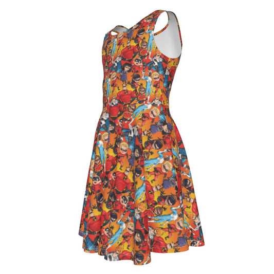 Super Squad Sketched - Kid's Sleeveless Skater Dress
