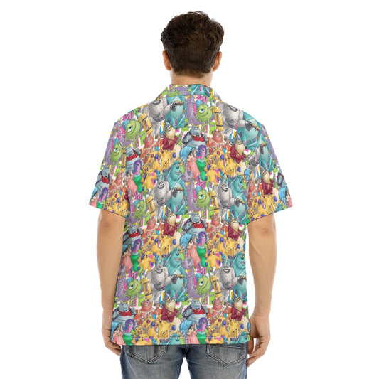 Monster Mayhem Sketched - Men's Hawaiian Button Up Shirt