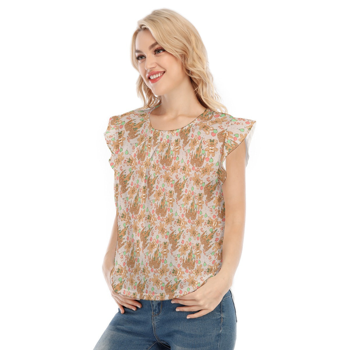 Festive Gingerbread Treats - Women’s Flutter Sleeve Top