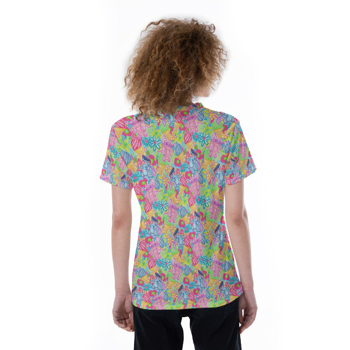 Neon Floral Summer Vibes - Women's Short Sleeve V-Neck T-Shirt