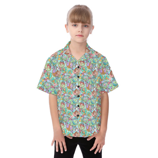 Tattoo Hearts Space Cowboys & Friends - Kid's Hawaiian Button Up Shirt
