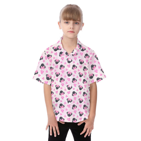 Watercolor Pink Bow Mouse Ears - Kid's Hawaiian Button Up Shirt