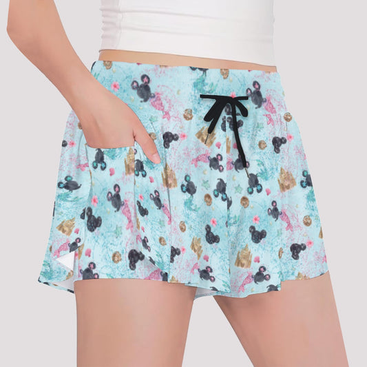 Watercolor Mermaid Mouse Ears - Girls’ Flowy Pocket Shorts