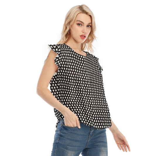 Playful Polka Dot Ears Black - Women’s Flutter Sleeve Top