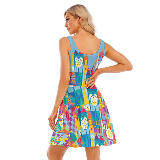Whimsical World Facade - Women's Sleeveless Pocket Skater Dress