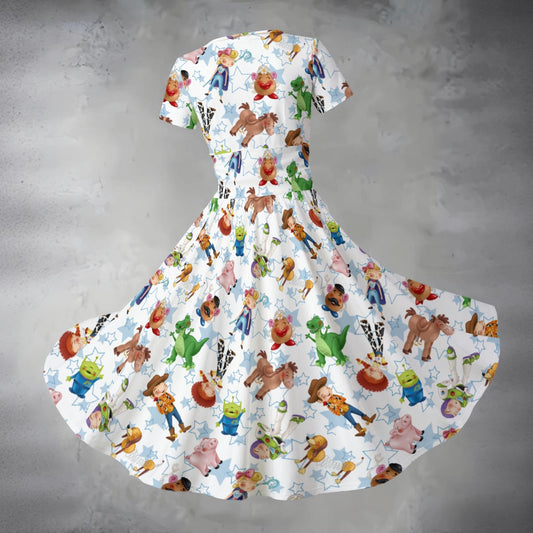 Playful Toy Friends - Women's V-Neck Ruched Midi Dress