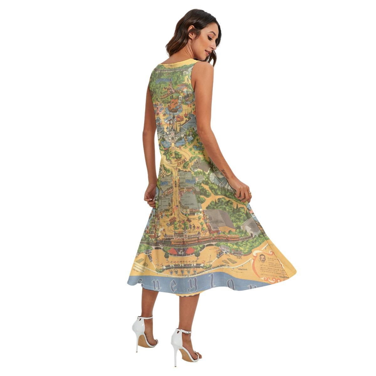 Vintage Theme Park Map- Women’s Diagonal Pocket Midi Dress