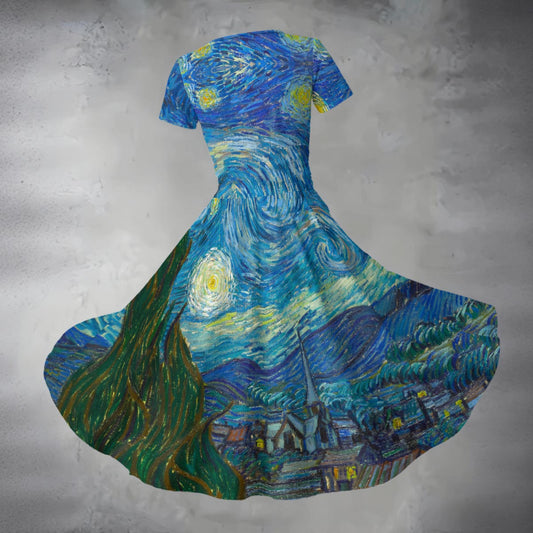 Van Gogh Starry Night - Women's V-Neck Ruched Midi Dress