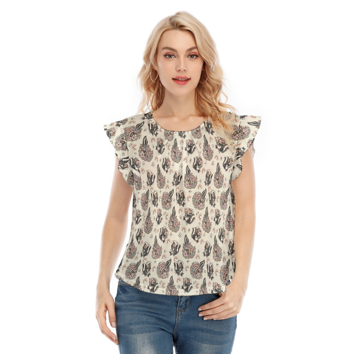 Bashful Blooming Skunk - Women’s Flutter Sleeve Top