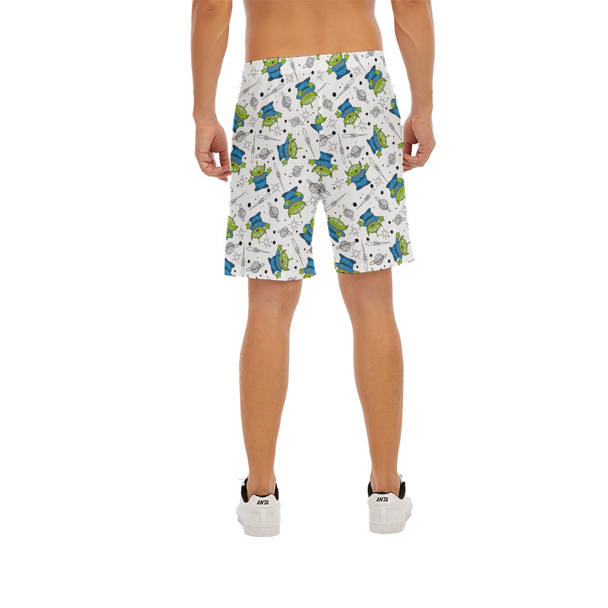 Playful Green Aliens on White - Men’s Pocket Beach Shorts