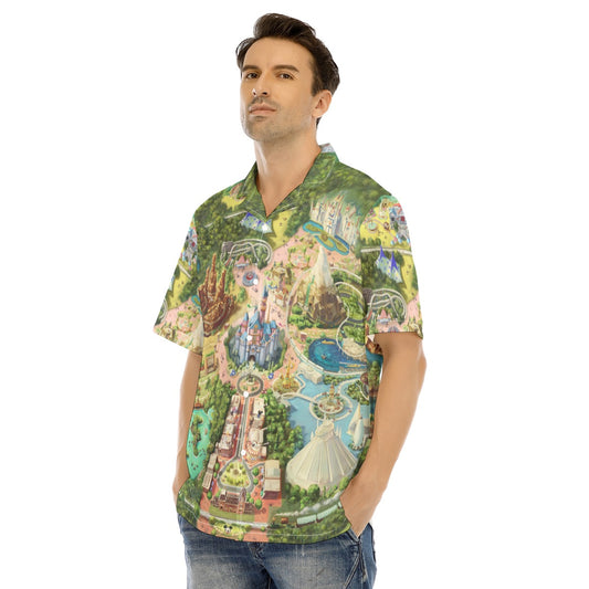Colorful Theme Park Map - Men's Hawaiian Button Up Shirt