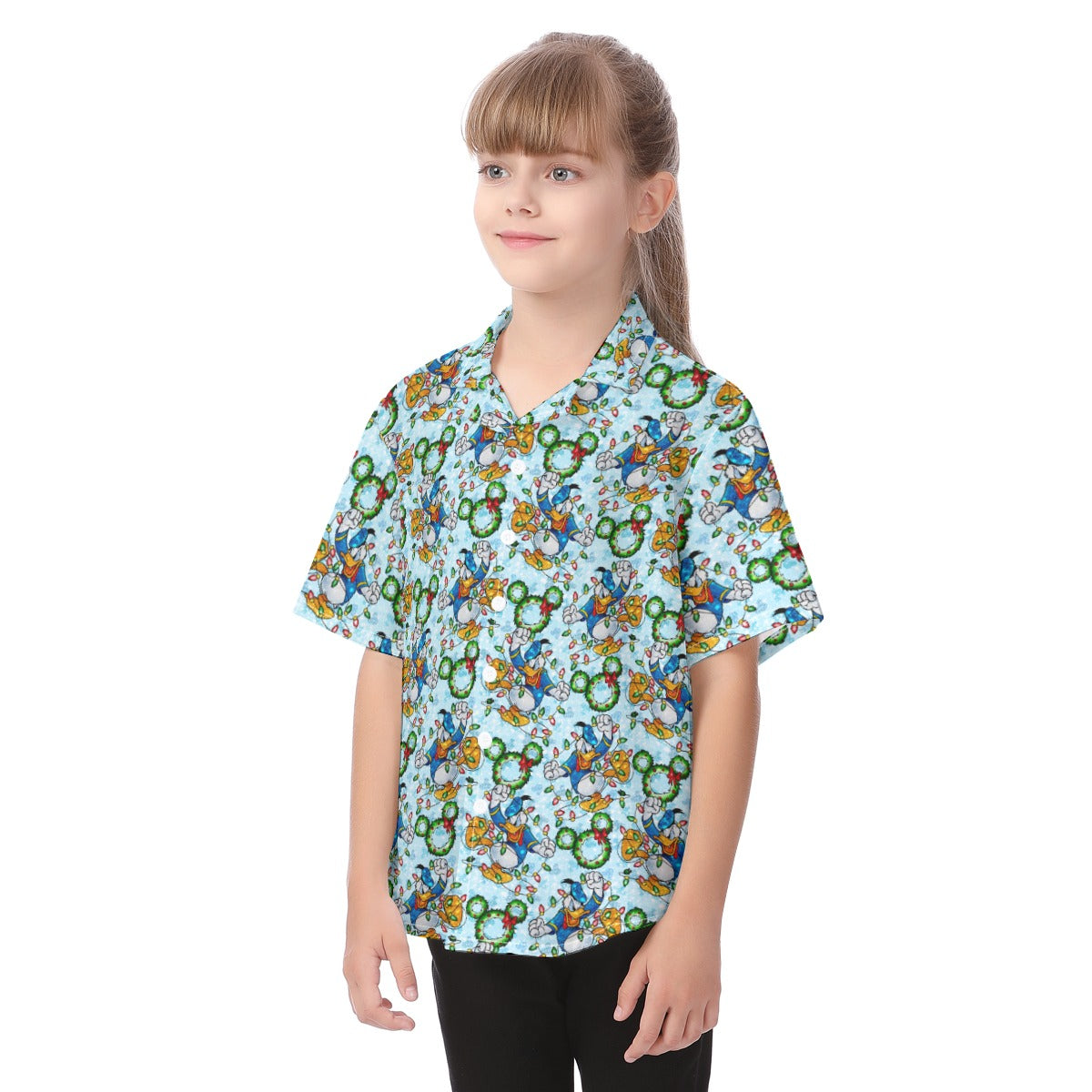 Duck’s Holiday Lights Tangleghts - Kid's Hawaiian Button Up Shirt