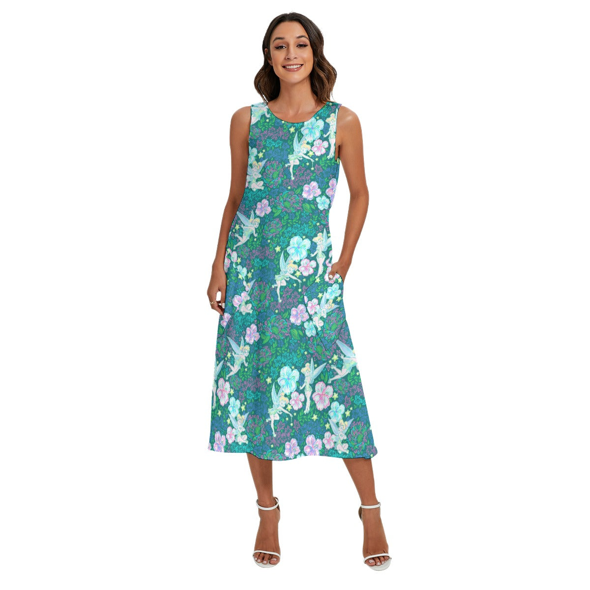 Pixie in Neon Blooms - Women’s Diagonal Pocket Midi Dress