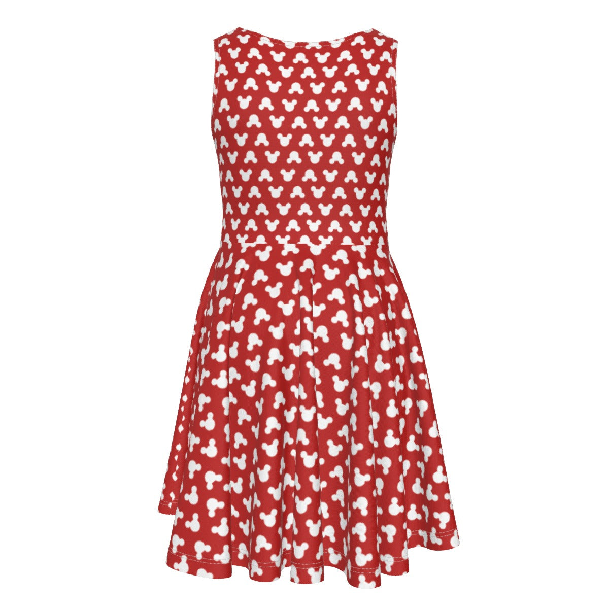 Playful Polka Dot Ears Red- Kid's Sleeveless Skater Dress