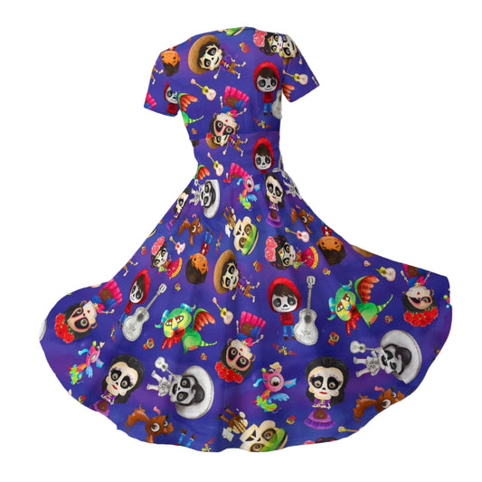 Poco Loco Día de Muertos - Women's V-Neck Ruched Midi Dress