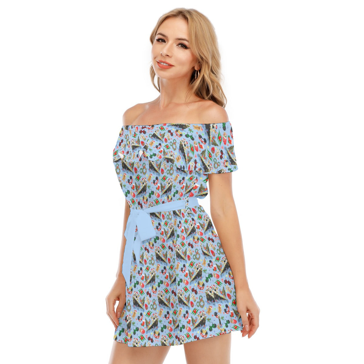Very Merrytime Christmas Cruise - Women's Off-shoulder Ruffle Dress