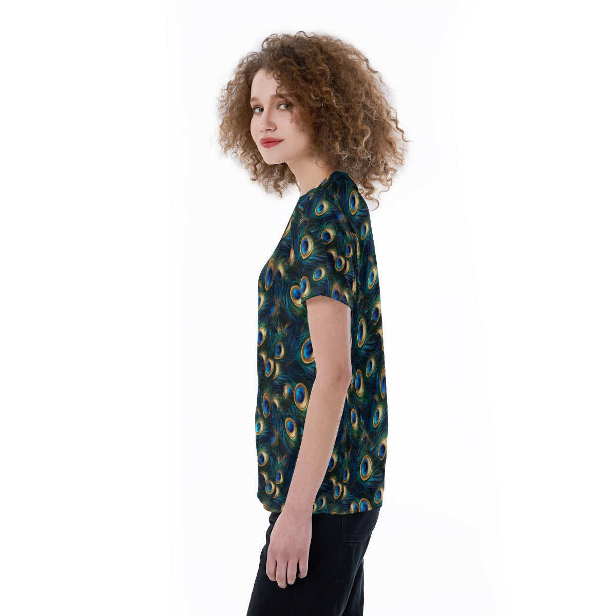 Animal Print - Peacock - Women's Short Sleeve V-Neck T-Shirt